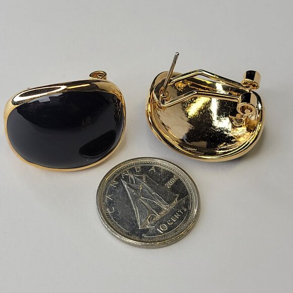 Black and Gold Tone Pierce Earrings - Picture 2 of 4